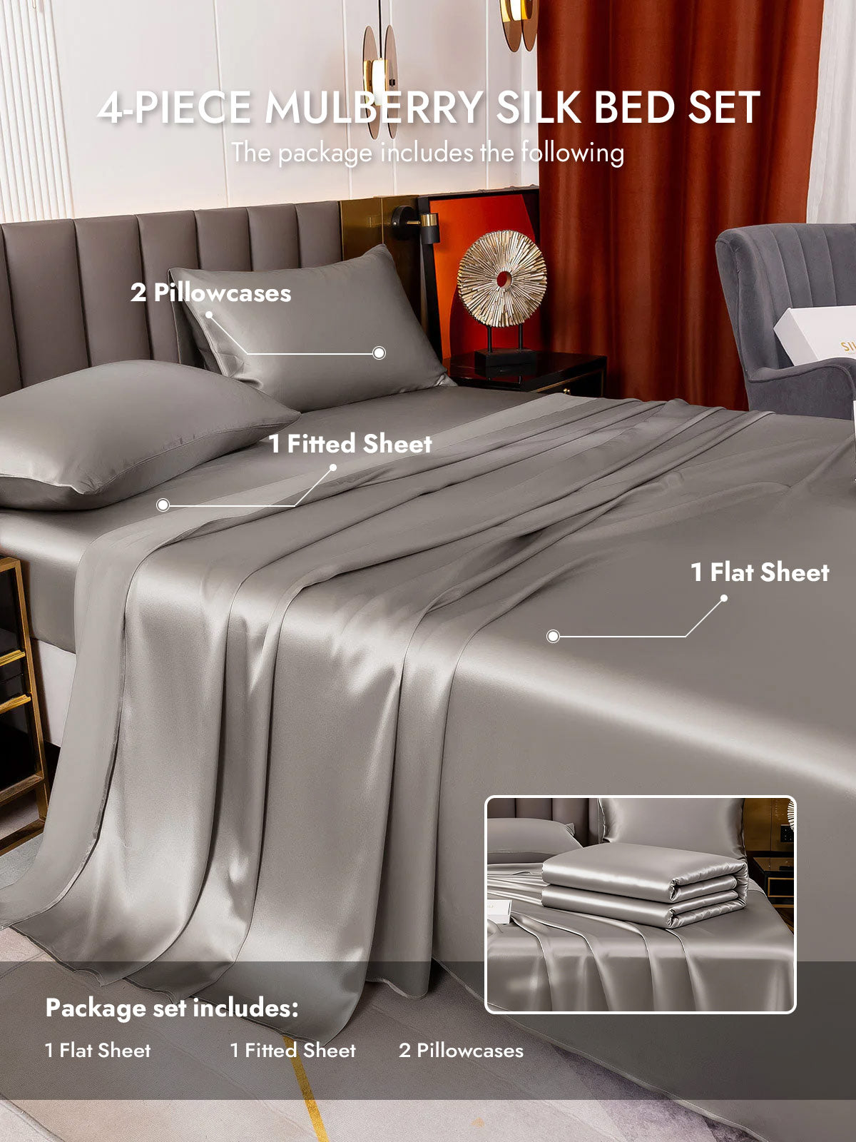 [Gray] SilkSilky  19Momme Silk Bedding Set 005