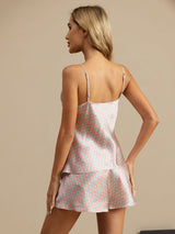 [Pink Heart Geo] SilkSilky  19Momme Spaghetti Strap V Neck Camisole Set 002