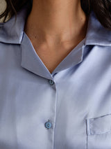 [Steel Blue] SilkSilky  Long Sleeve Lapel Collar Women's Pajamas 004