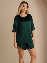 [Dark Green] SilkSilky  Short Sleeve Round Neck Women's Pajamas 003