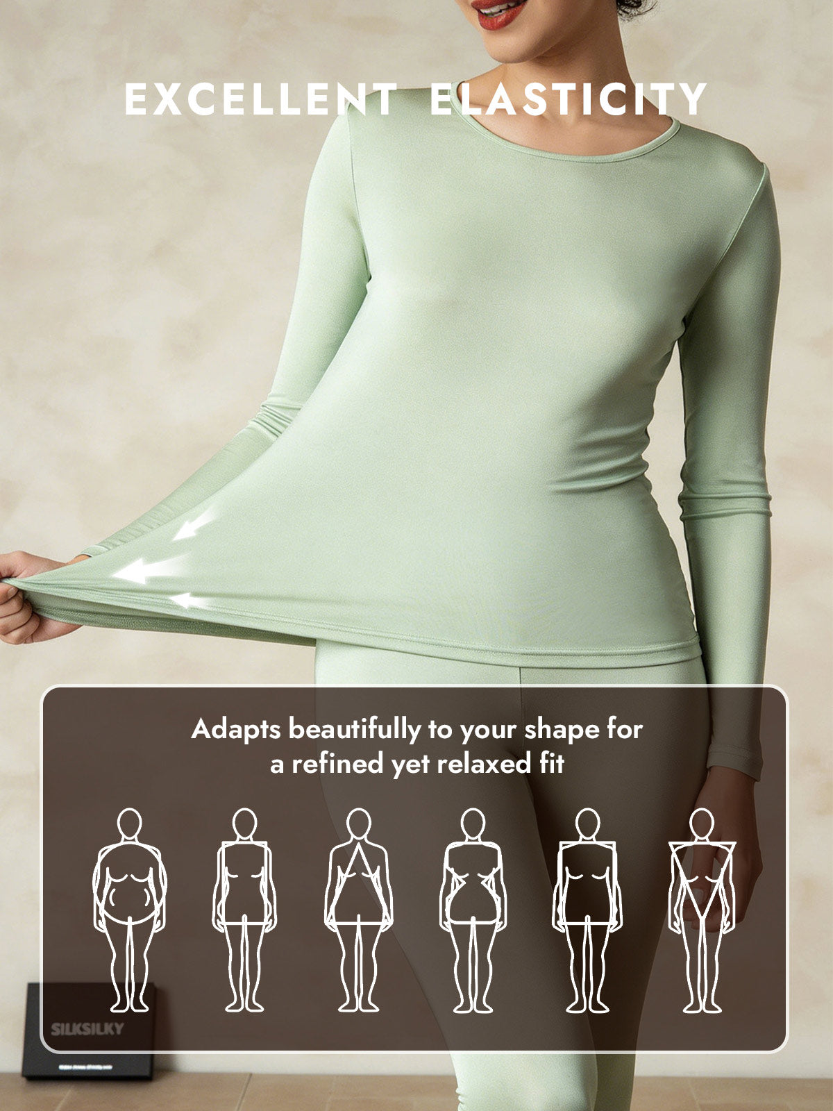 [Green] SilkSilky  Silk Long Sleeve Round Neck Long Johns 004