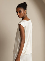 [White] SilkSilky  Cap Sleeve Round Neck Women's T-Shirt 005