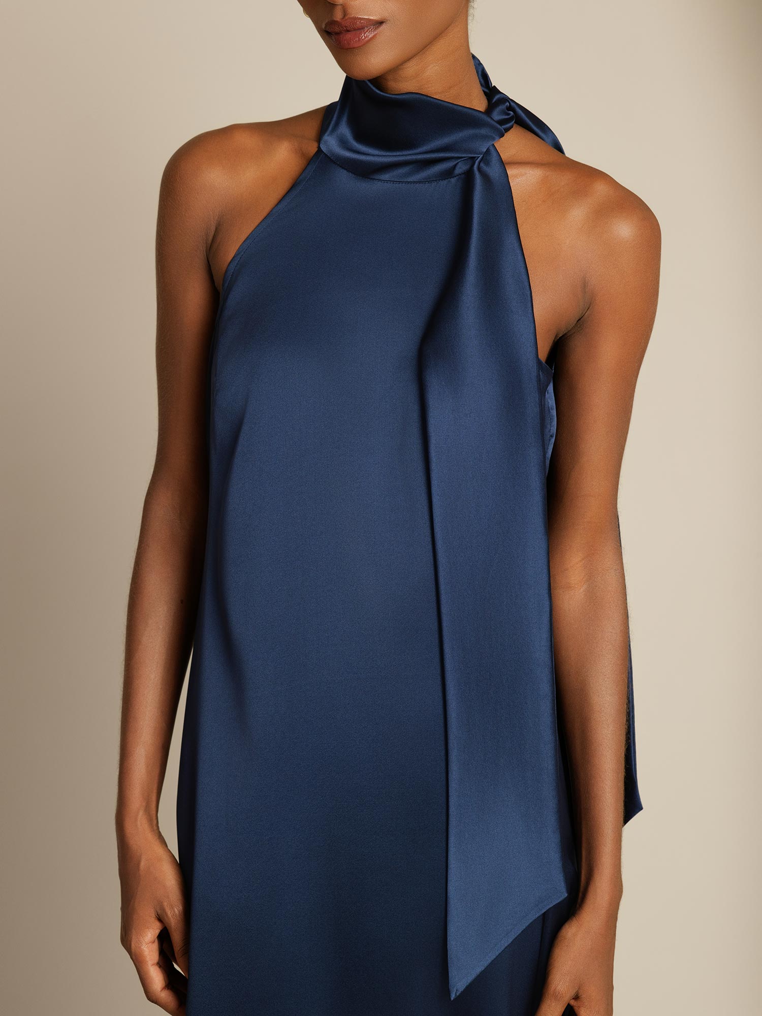 [Dark Blue] SilkSilky  19Momme Silk Tie Neck Dress 005,