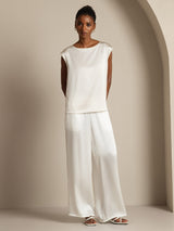 [White] SilkSilky  Cap Sleeve Round Neck Women's T-Shirt 009