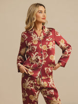 [Wine Dragon] SilkSilky  Long Sleeve Notch Collar Women's Pajamas 003