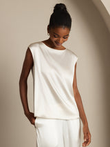 [White] SilkSilky  Cap Sleeve Round Neck Women's T-Shirt 007