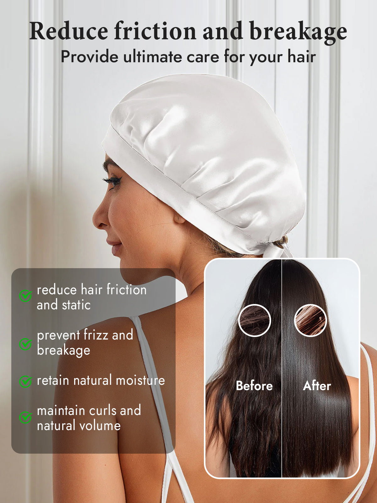 [White] SilkSilky  Pure Silk Sleep Cap 004