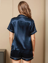 [Dark Blue] SilkSilky  Short Sleeve Notch Collar Women's Pajamas 002