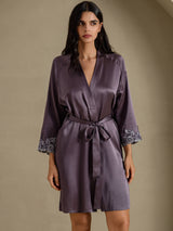 [Purple Gray] SilkSilky  3/4 Sleeve Women's Robe 007