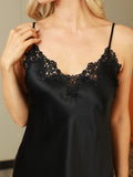 SilkSilky US Pure Silk Sleeveless V Neck Nightgown Black 006