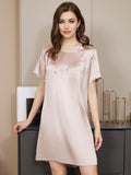 SilkSilky US Pure Silk Short Sleeve Round Neck Nightgown Pink 012