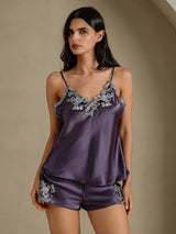 [Purple Gray] SilkSilky  Spaghetti Strap V Neck Camisole Set 001