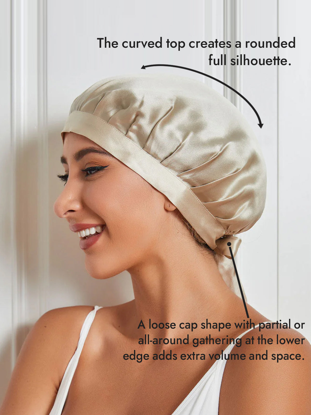 [Beige] SilkSilky  Pure Silk Sleep Cap 003