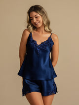 [Dark Blue] SilkSilky  Spaghetti Strap V Neck Camisole Set 001