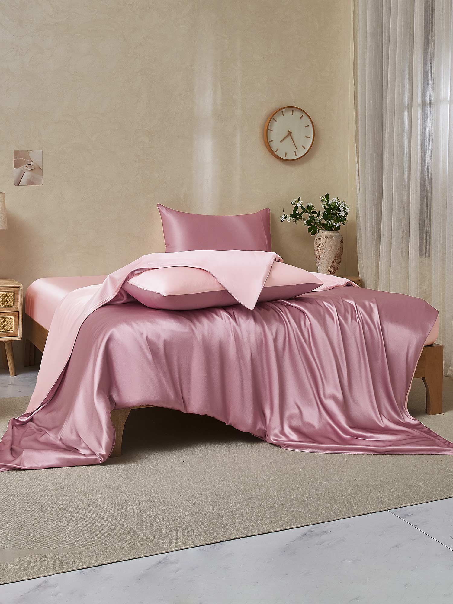 [PaleMauve+LightPink] SilkSilky  19Momme Pure Silk Bedding Set 002,
