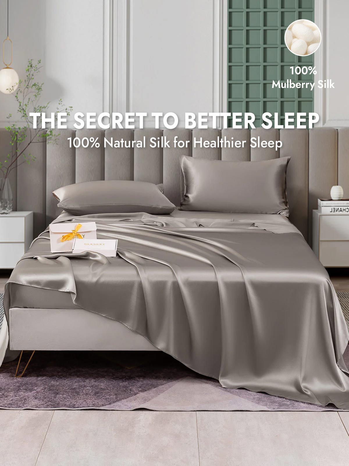 [Gray] SilkSilky  25Momme Pure Silk Bedding Set 001