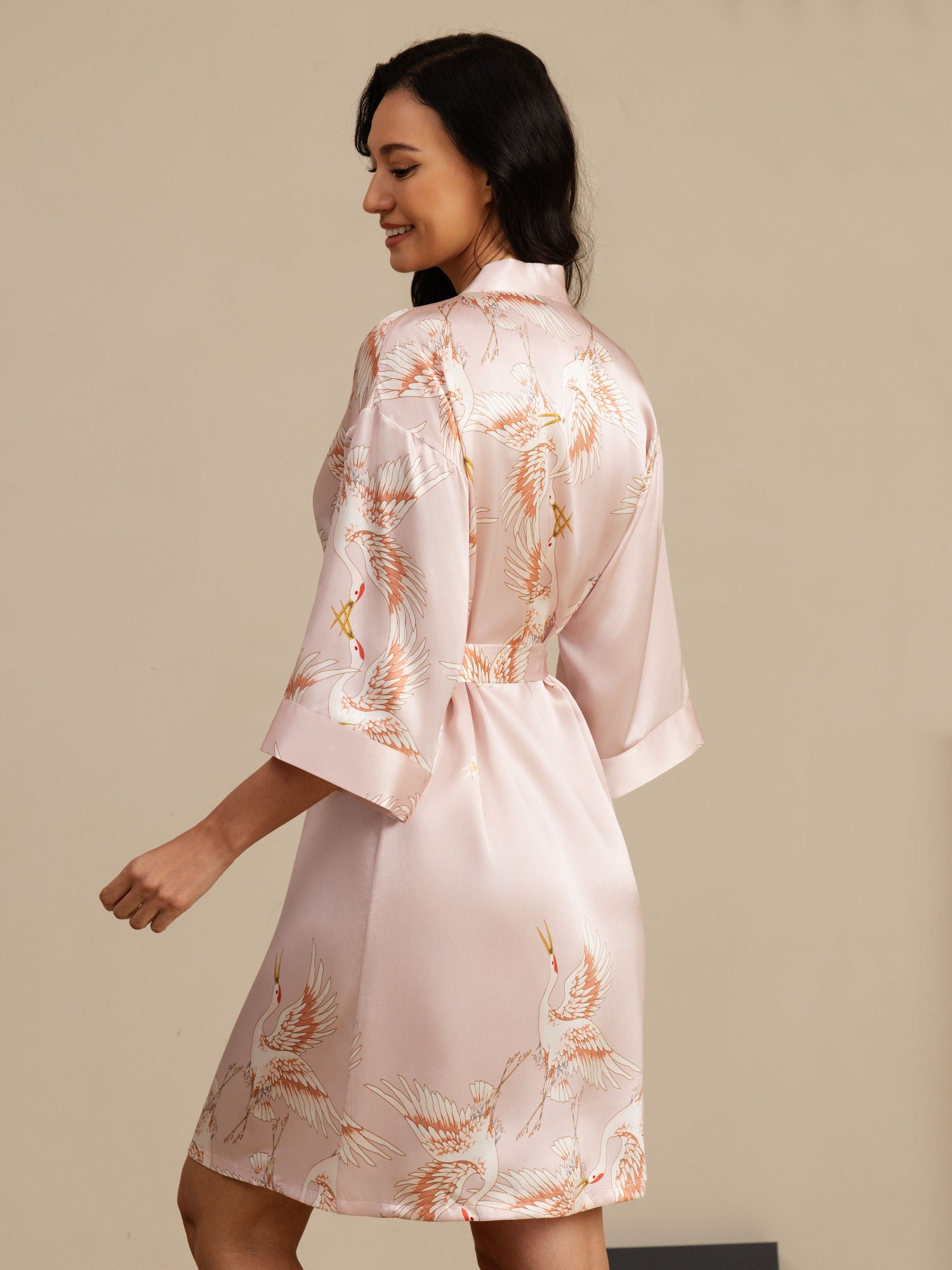 [Pink] SilkSilky  19Momme 3/4 Sleeve Women's Robe 002