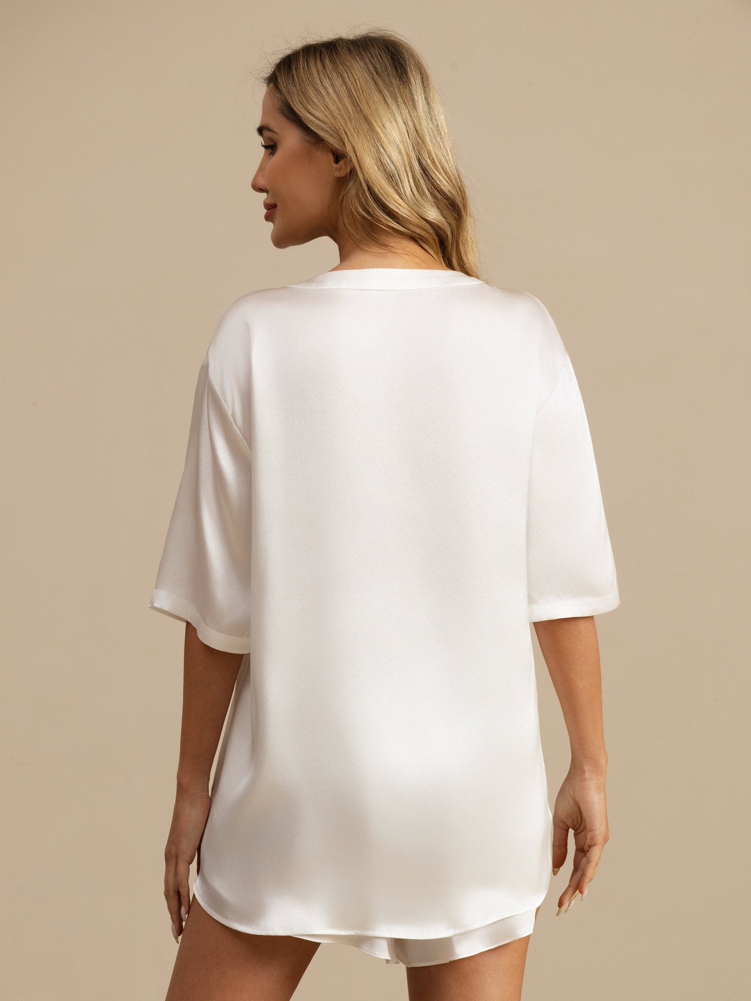 [White] SilkSilky  Short Sleeve Round Neck Women's Pajamas 002