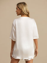 [White] SilkSilky  Short Sleeve Round Neck Women's Pajamas 002