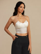 [White] SilkSilky  Spaghetti Strap V Neck Camisole Top 001