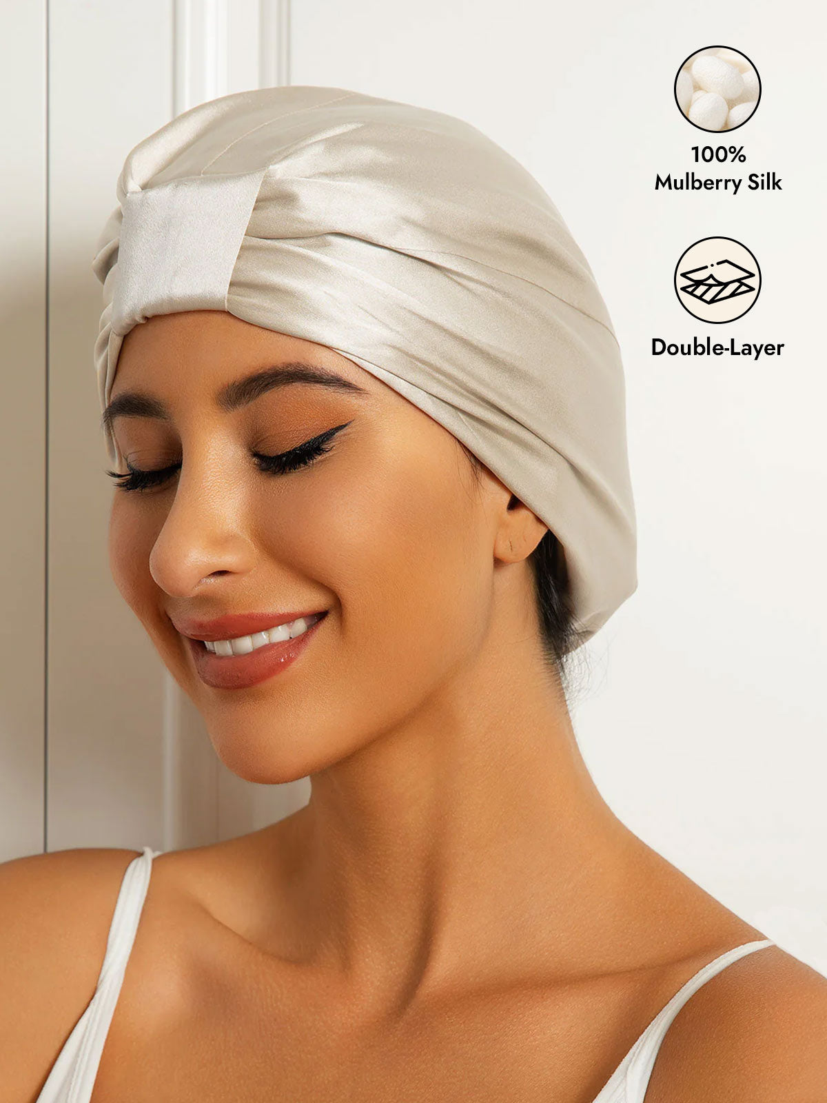 [Beige] SilkSilky  Sleep Cap 001