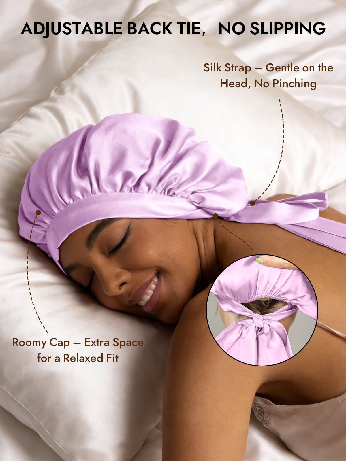 [Lavender] SilkSilky  Pure Silk Sleep Cap 004