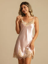 [Pink] SilkSilky  Spaghetti Strap V Neck Nightgown 003