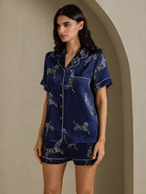 [Navy Zebra] SilkSilky  Short Sleeve Lapel Collar Women's Pajamas 003