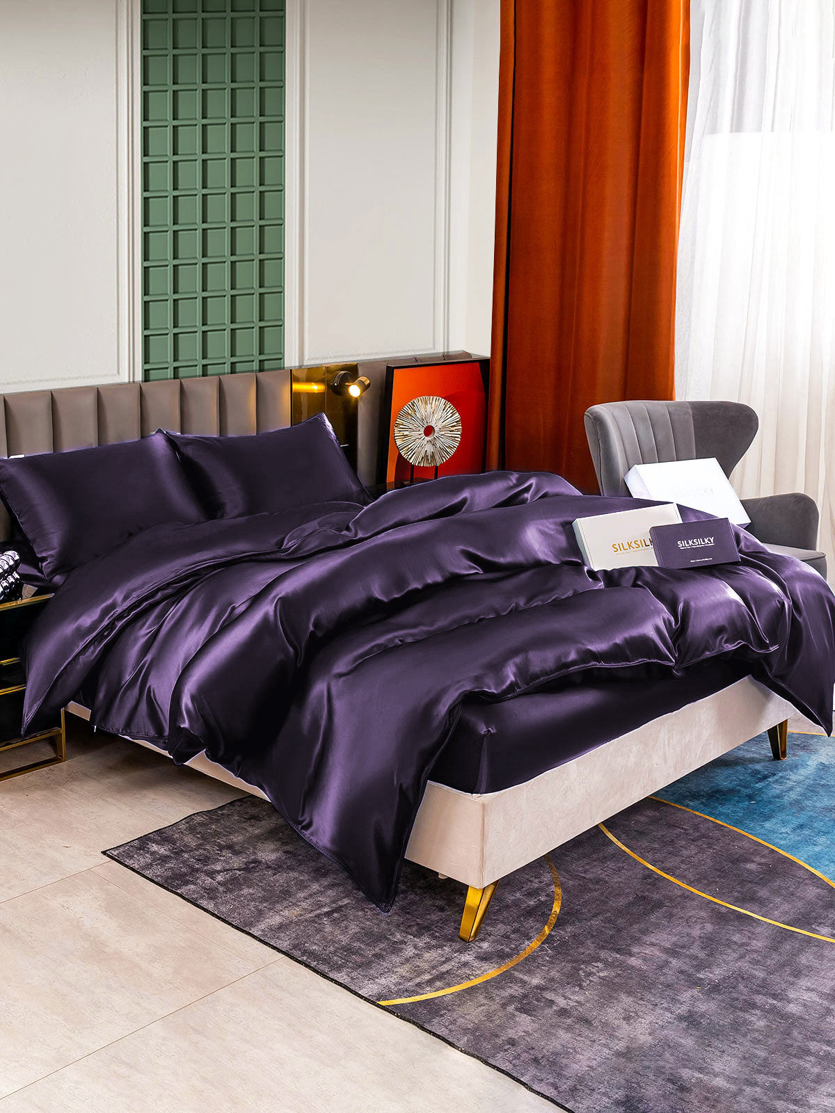 [Deep Purple] SilkSilky  22Momme Pure Silk Bedding Set 003,