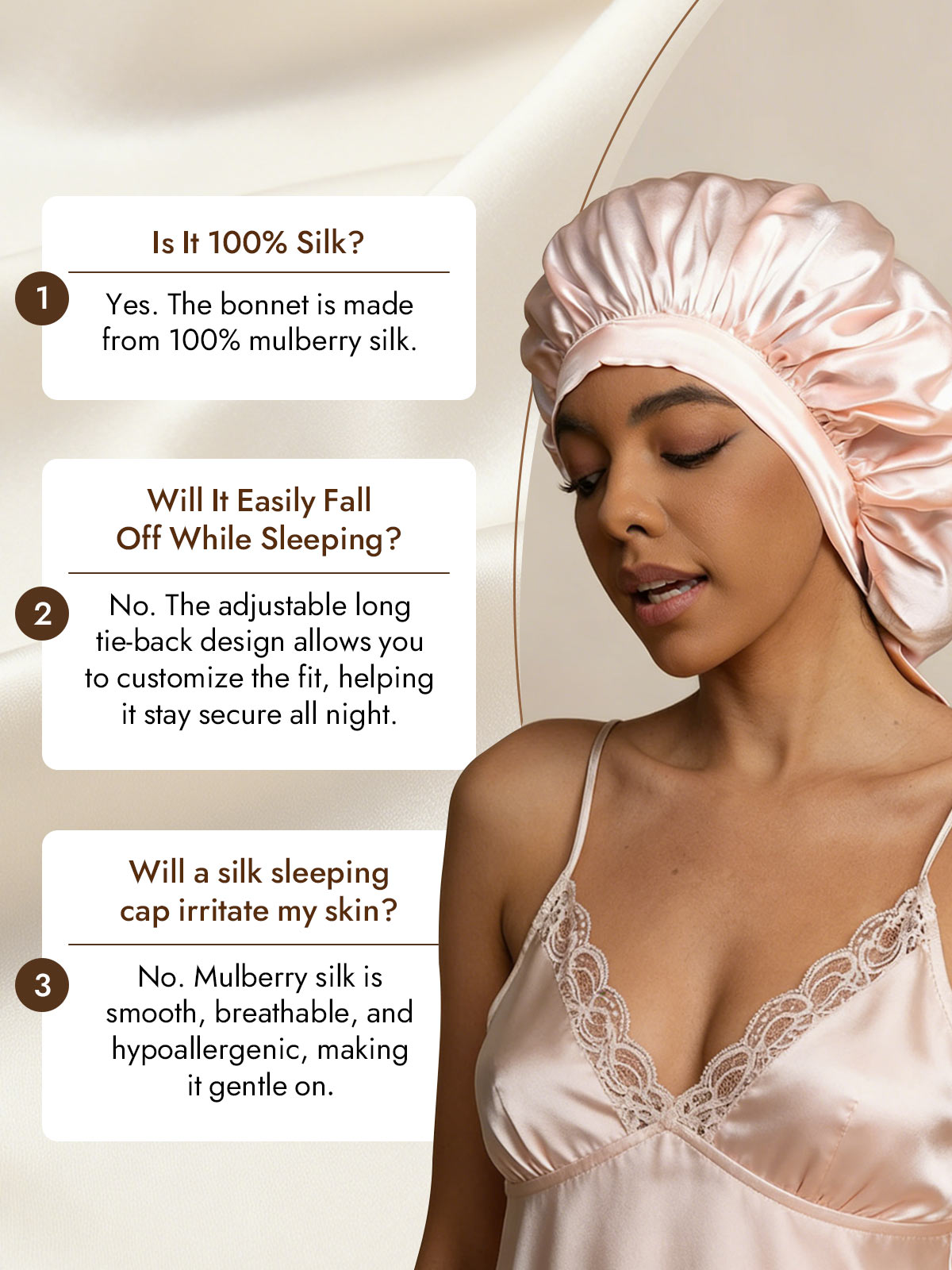 [Light Pink] SilkSilky  Pure Silk Sleep Cap 007