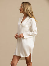 [White] SilkSilky  Long Sleeve Notch Collar Nightshirt 005