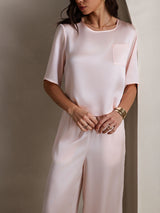 [Pink] SilkSilky  Half Sleeve Round Neck Women's Pajamas 007