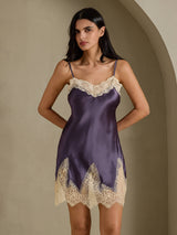 [Purple Gray] SilkSilky  Spaghetti Strap V Neck Nightgown 008