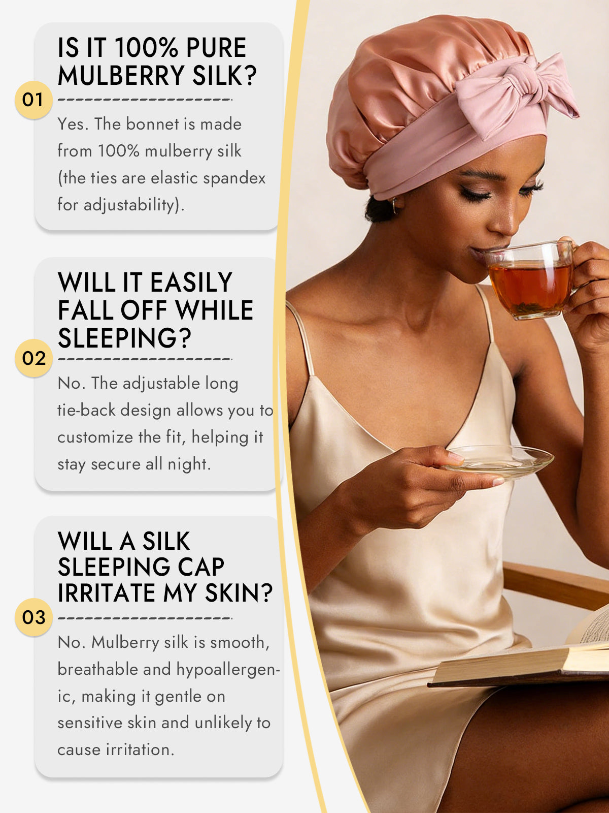 [Pink] SilkSilky  Pure Silk Sleep Cap 006