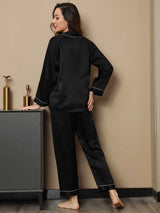 [Black] SilkSilky  Long Sleeve Notch Collar Women's Pajamas 002
