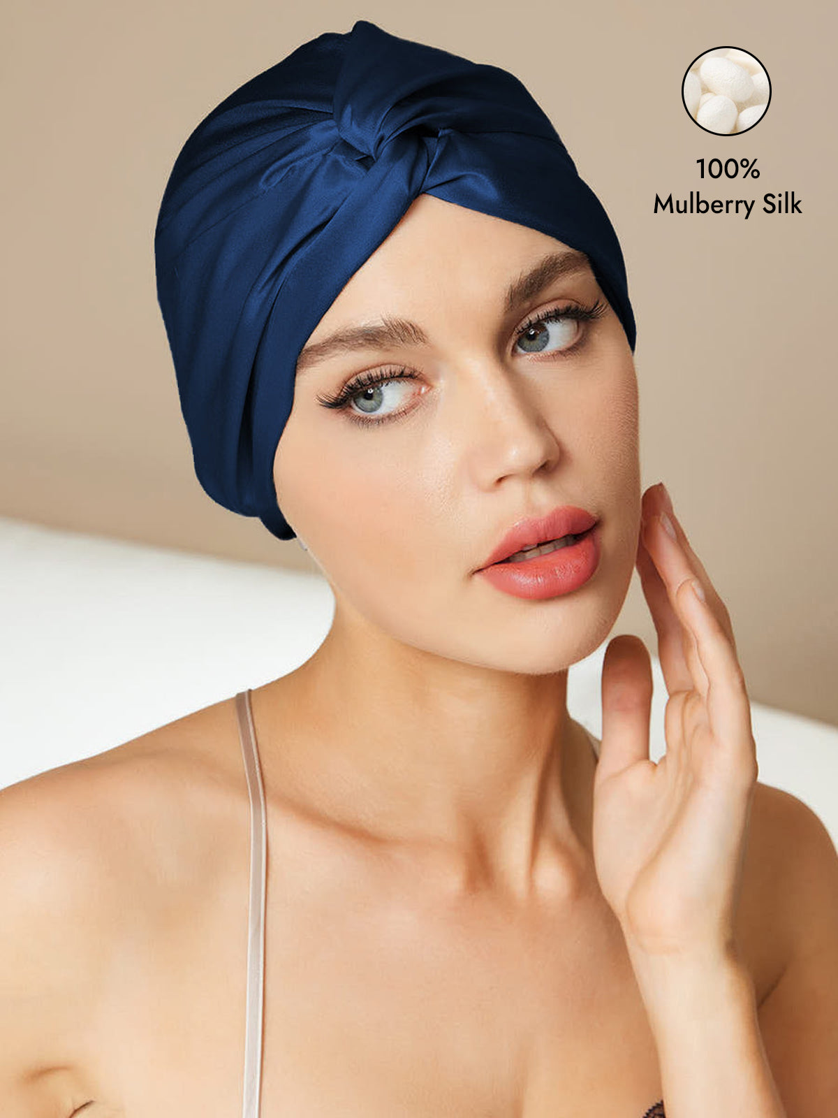 [Dark Blue] SilkSilky  Pure Silk Sleep Cap 001