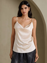 [Beige] SilkSilky  Spaghetti Strap Cowl Neck Camisole Top 001