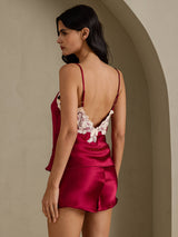 [Wine] SilkSilky  Spaghetti Strap V Neck Camisole Set 002