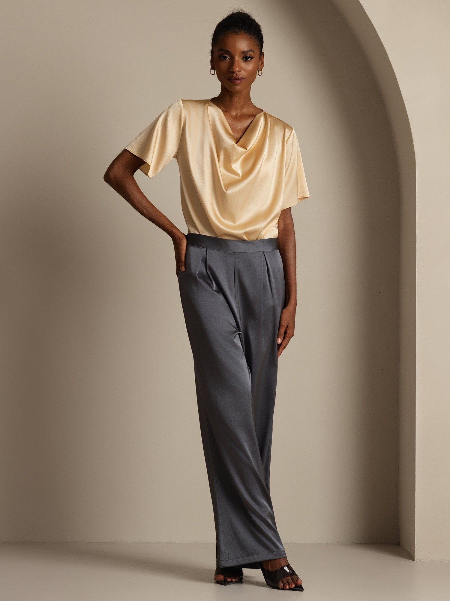 [Dark Gray] SilkSilky  19Momme Silk Womens Pants 007,