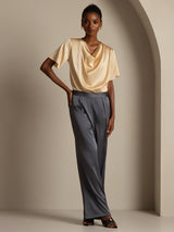 [Dark Gray] SilkSilky  19Momme Stretch Silk Charmeuse Women's Pants 007