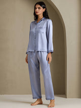[Steel Blue] SilkSilky  Long Sleeve Lapel Collar Women's Pajamas 007