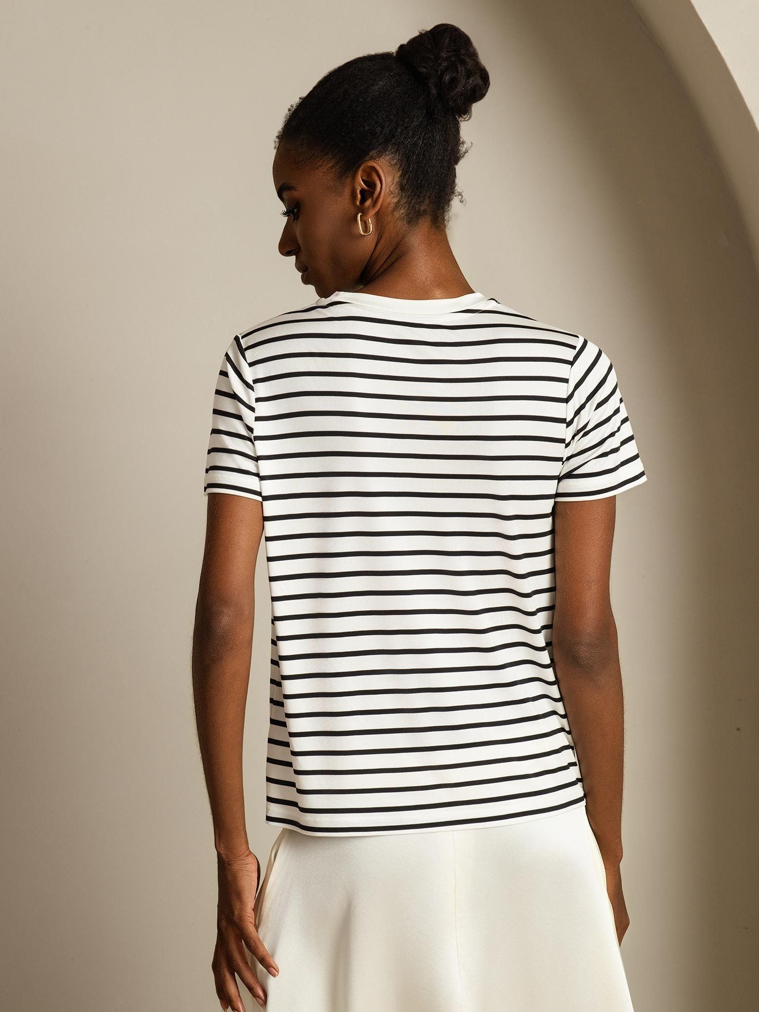 [WhiteStripe] SilkSilky Pure Silk Crew Women's T-Shirt 002