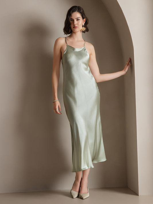 SilkSilky US 19Momme Silk Blend Sleeveless Dress LightGreen 001