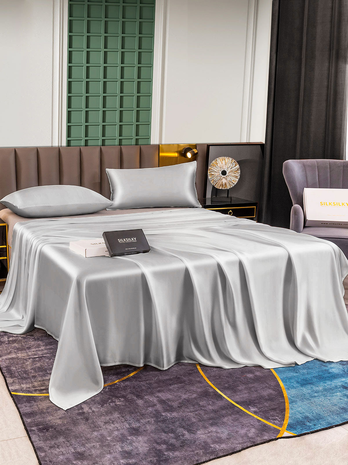 [Silver] SilkSilky  25Momme Pure Silk Bedding Set 001