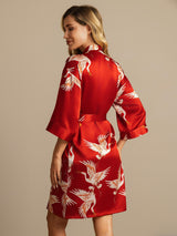 [Dark Red] SilkSilky  19Momme 3/4 Sleeve Women's Robe 002