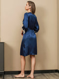 SilkSilky US Pure Silk 3/4 Sleeve Nightgown&Robe Set Blue 003