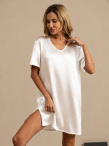 [White] SilkSilky  Half Sleeve V Neck Nightgown 003