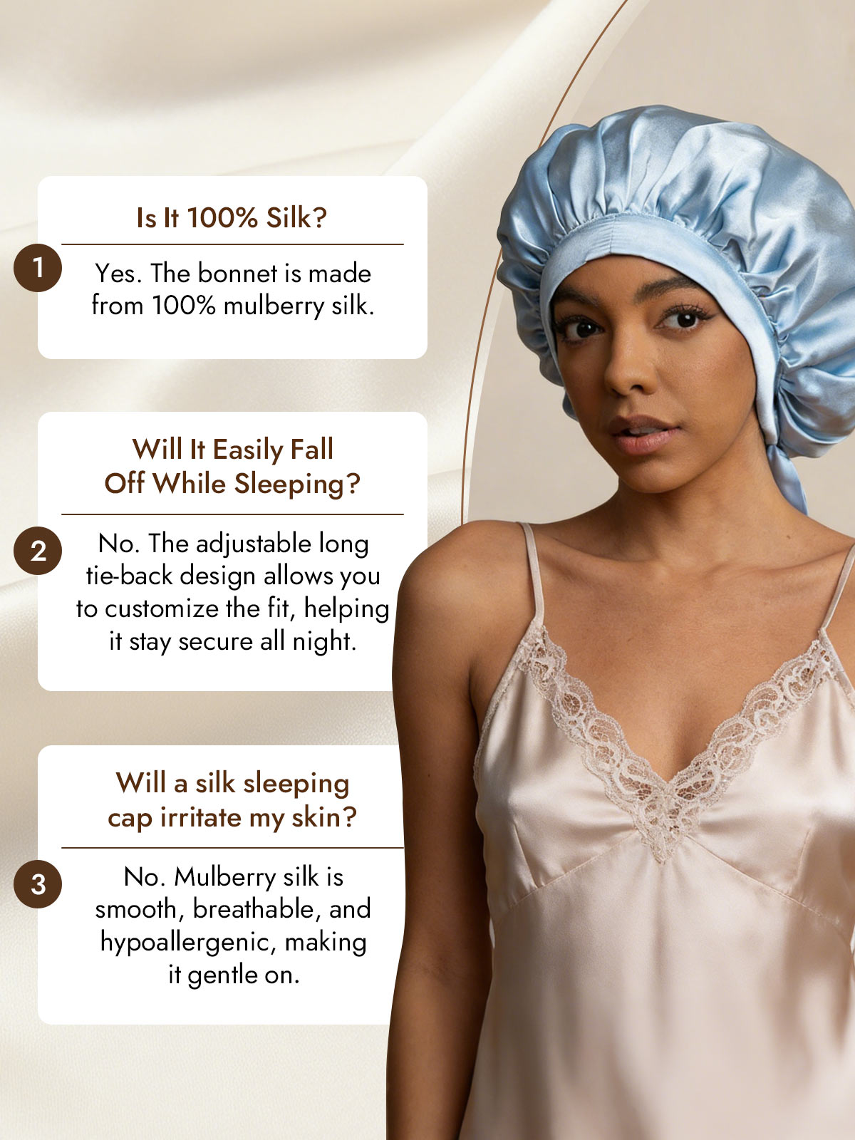 [Light Blue] SilkSilky  Pure Silk Sleep Cap 007