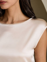 [Beige] SilkSilky  Cap Sleeve Round Neck Women's T-Shirt 004