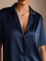 [Dark Blue] SilkSilky  Short Sleeve Notch Collar Women's Shirt 004